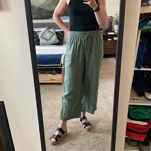 J.Crew wide-leg seaside linen pant, size small, pale cypress. Inseam ~24.5”.